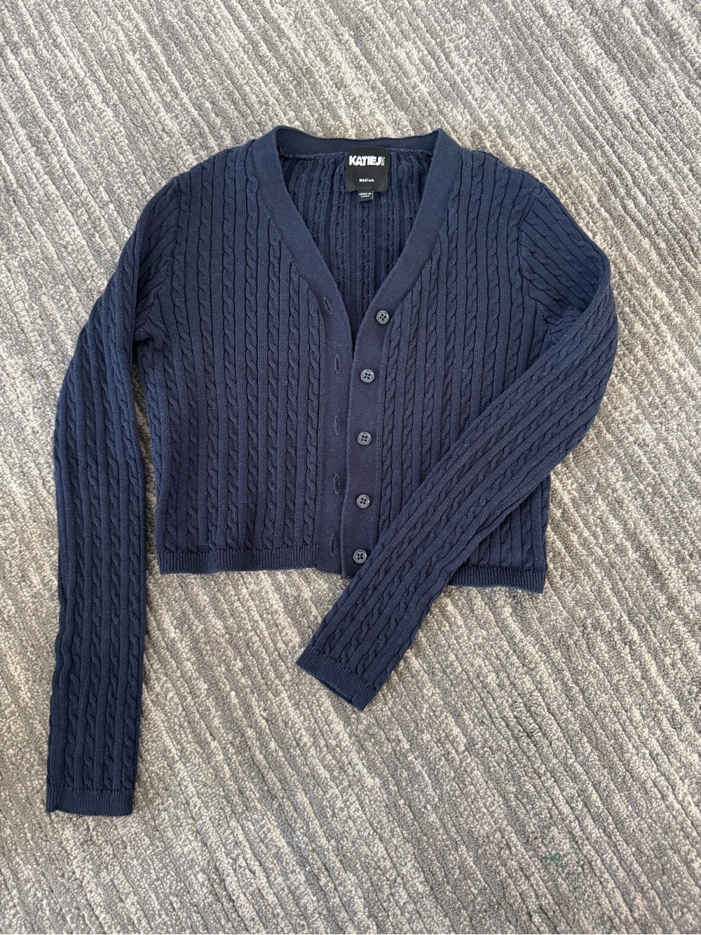 Katie J NYC Navy Cable Knit Cropped Cardigan